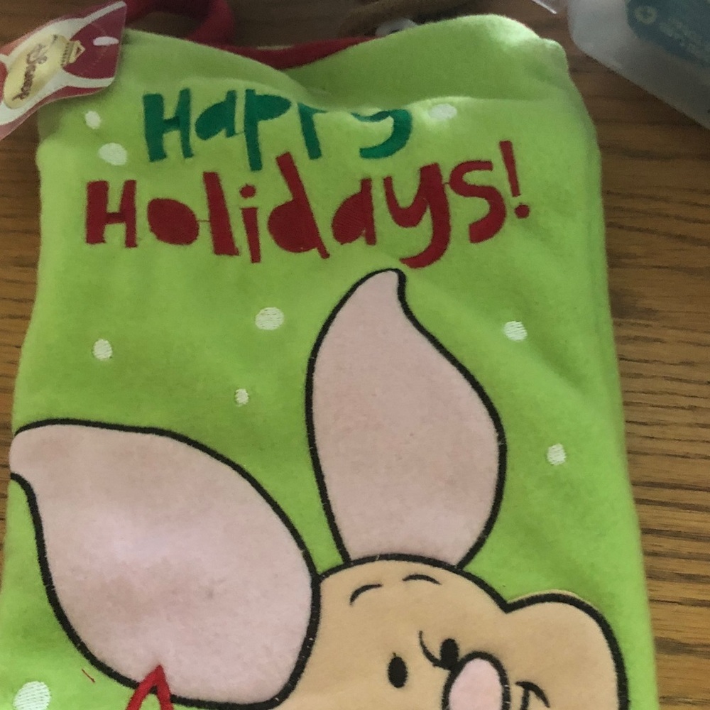 Happy Holidays Green Holiday Gift Bag with Cartoon Pig